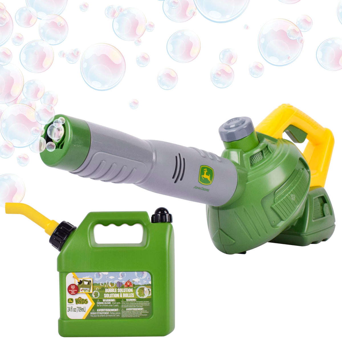 John Deere soplador frontal mostrando diseño realista y diversión segura