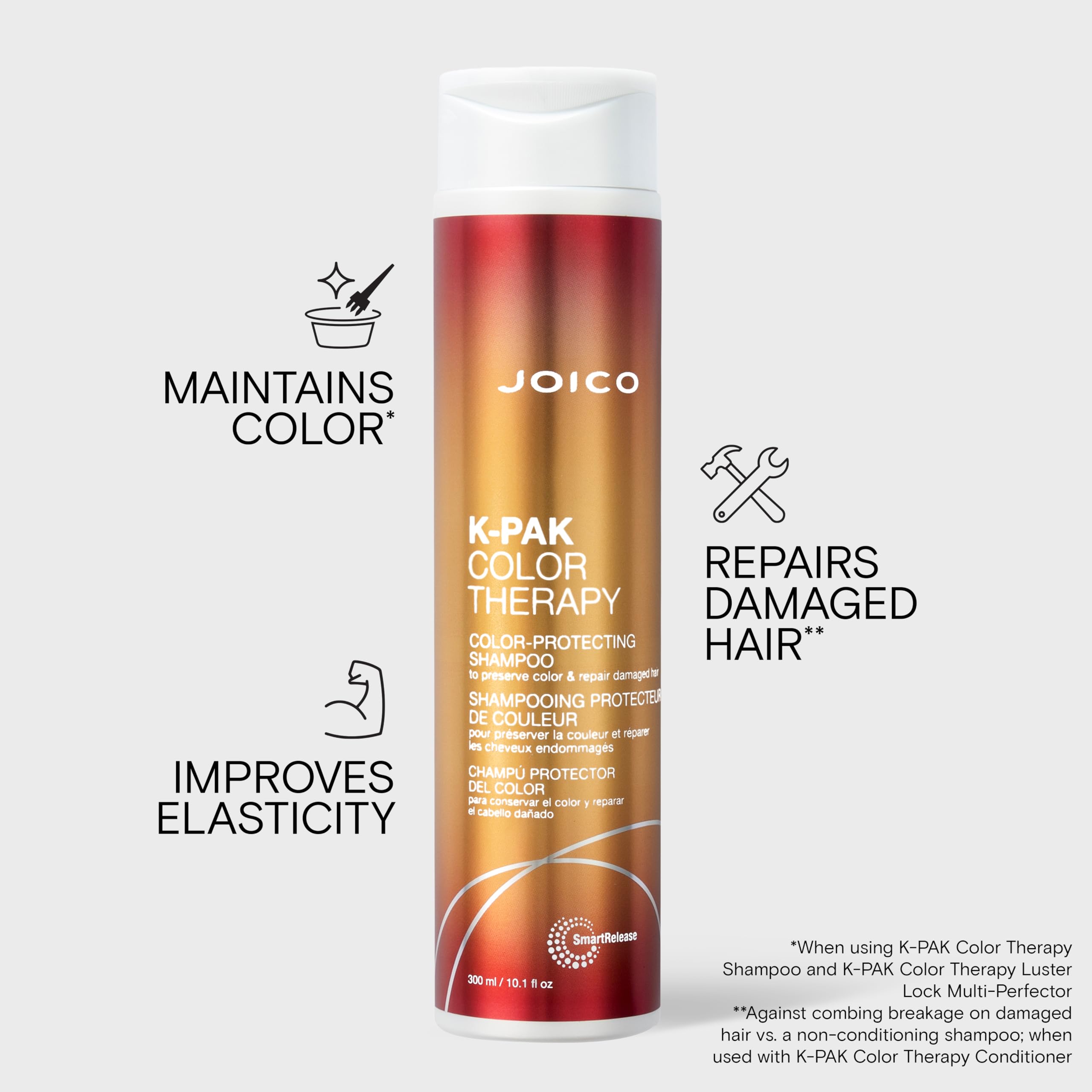 Joico etiqueta con ingredientes clave keratina y argán que reparan fibra capilar
