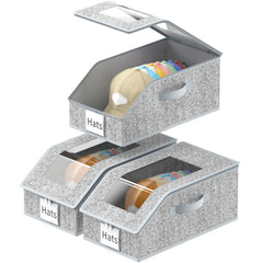 Jollcma front view of three stackable hat boxes showing neat storage benefit