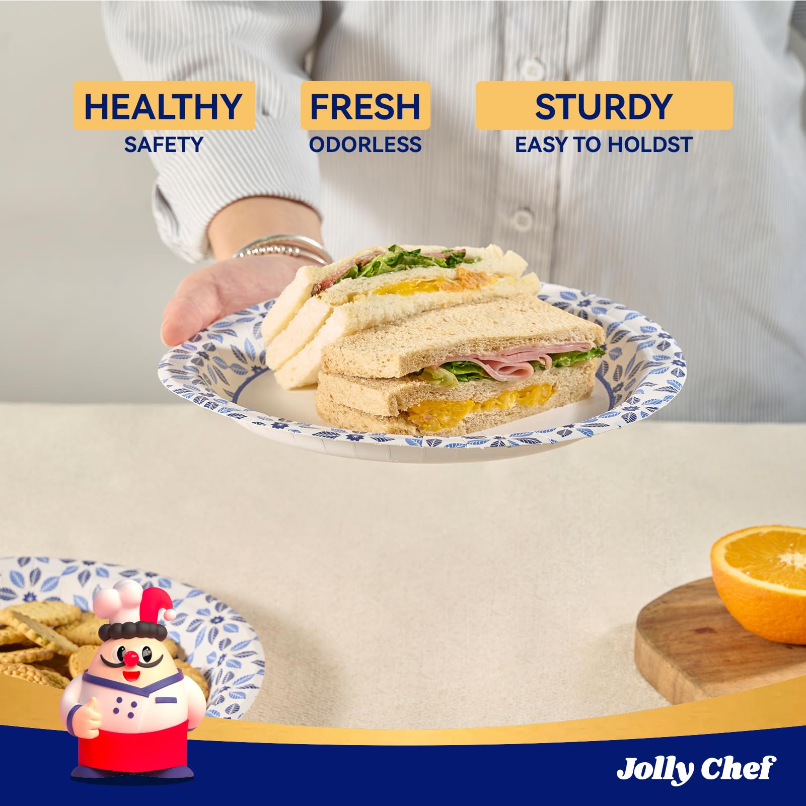 JOLLY CHEF plato en uso con ensalada, mantiene forma y evita filtraciones