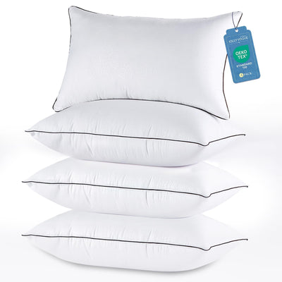 JOLLYVOGUE front view of four standard pillows showing hotel-quality look and comfort