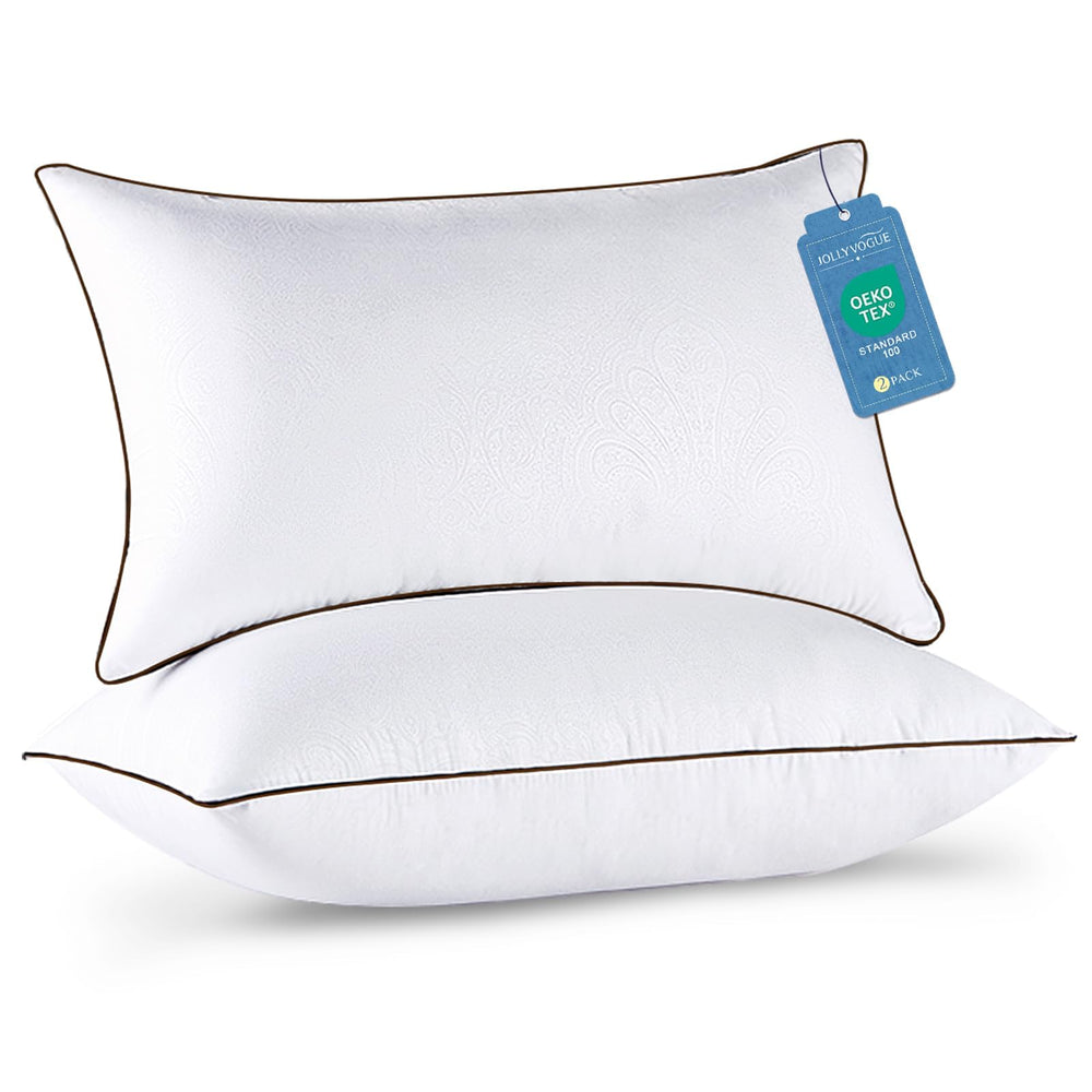 JOLLYVOGUE almohadas frontal con empaque mostrando par y beneficio comodidad