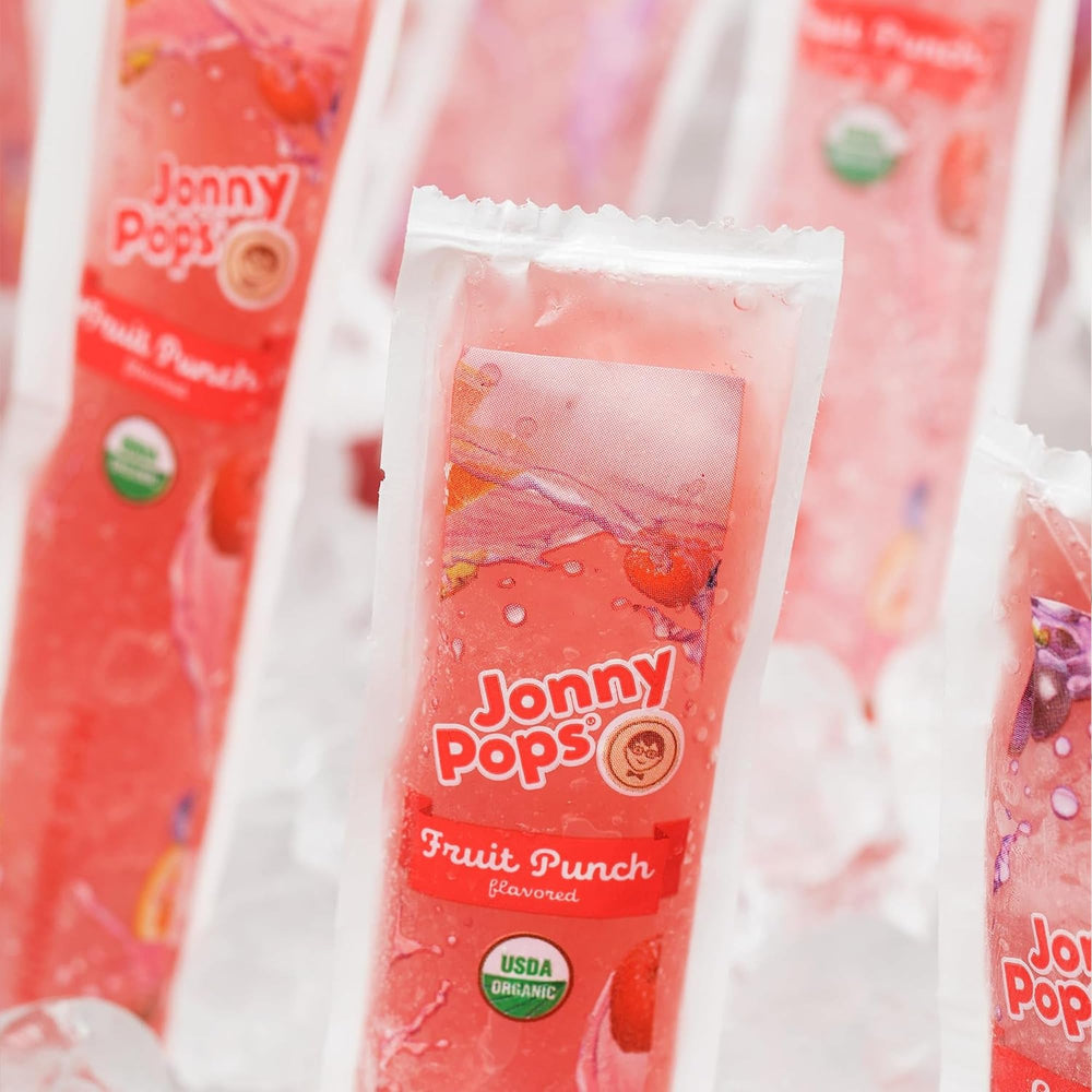 JonnyPops close-up fruit punch señalando mezcla frutal y sabor festivo