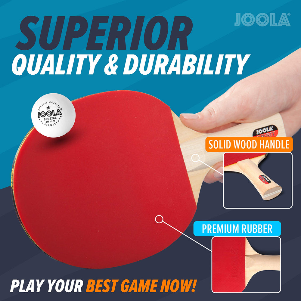 JOOLA comparación de tamaño en mano que ilustra ergonomía y agarre