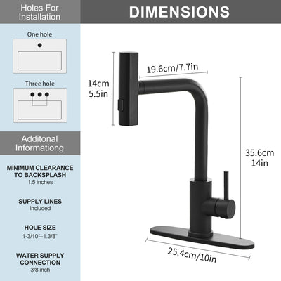 JOOM pull-down sprayer extended over sink, showing flexible reach for cleaning and rinsing