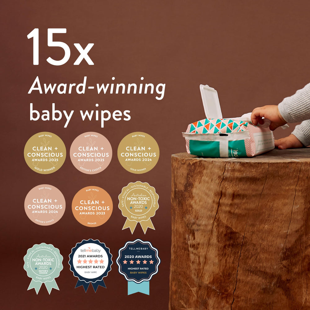 JOONYA wipe used on baby demonstrating gentle, non-irritating cleaning