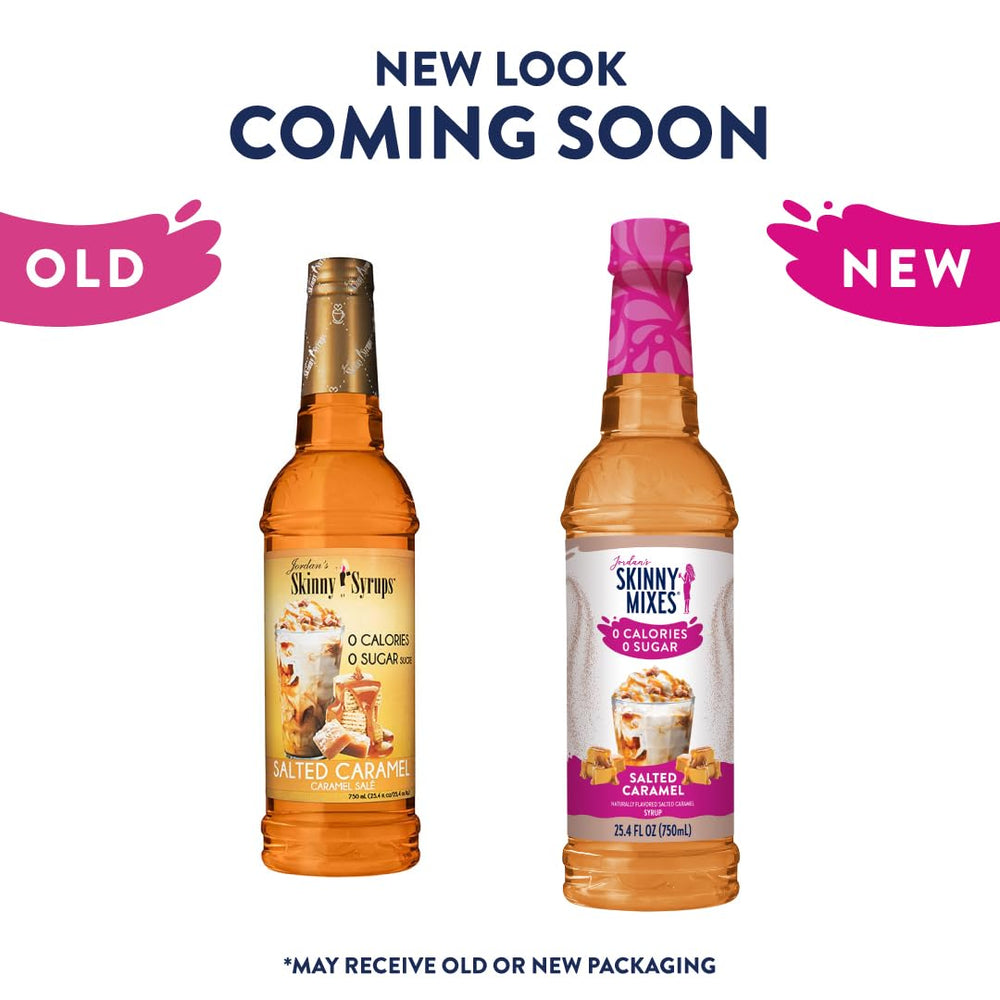 Jordan's Skinny Mixes etiqueta con información de sabor salted caramel y sin azúcar, brinda confianza al comprador