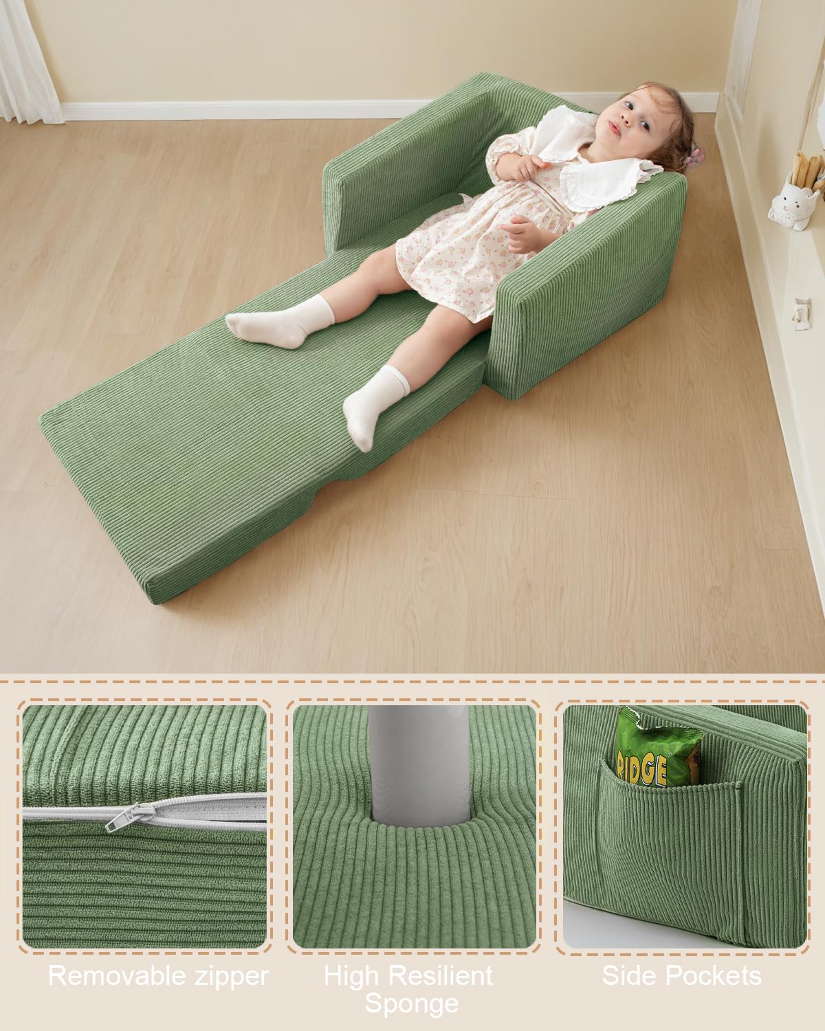 Jouha sillón en posición plegada como silla, fácil de guardar