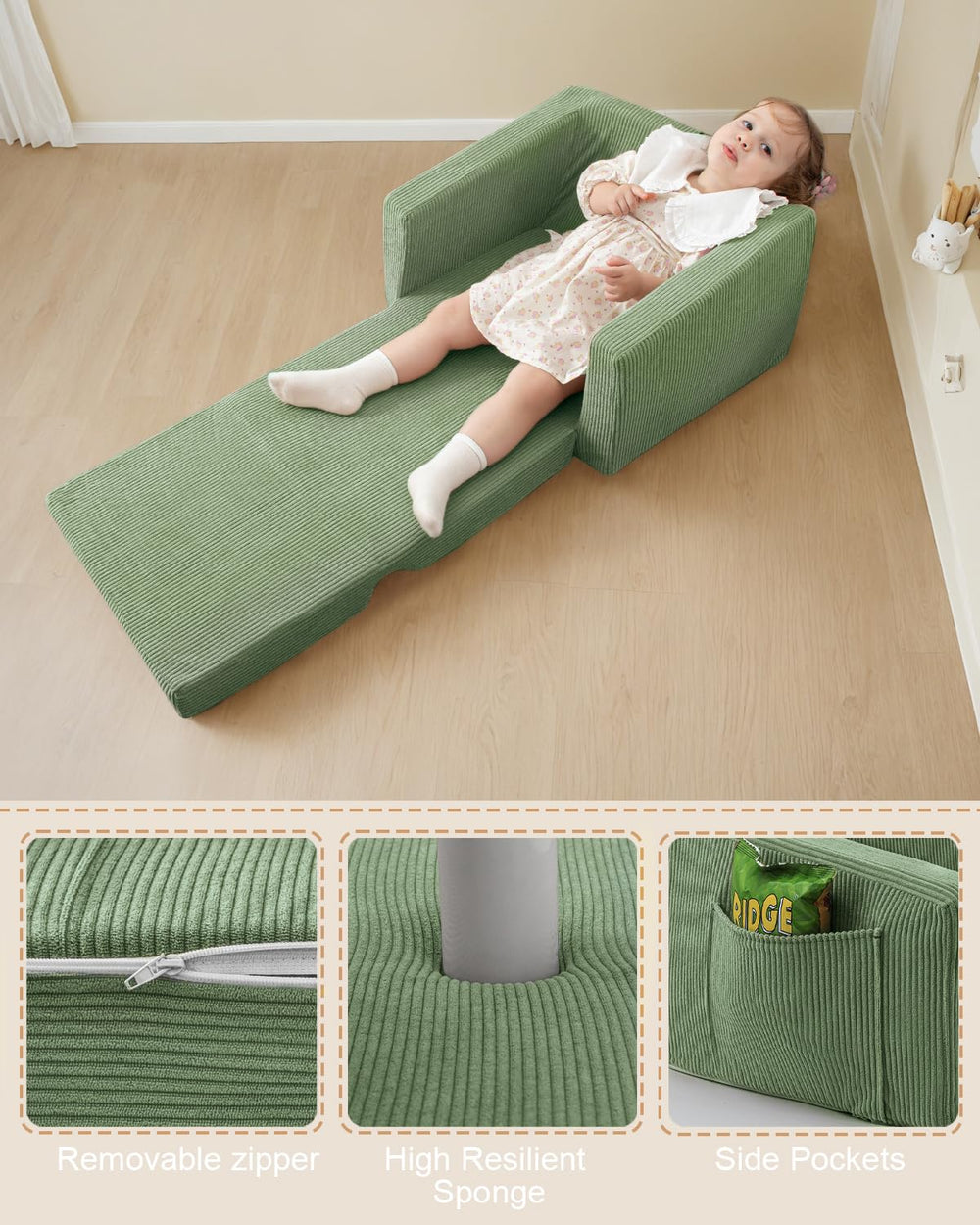 Jouha sillón en posición plegada como silla, fácil de guardar
