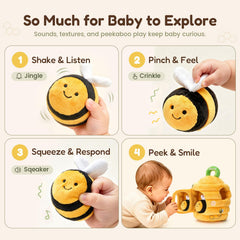 JoyCat abeja con tela crujiente para estimulación táctil y auditiva