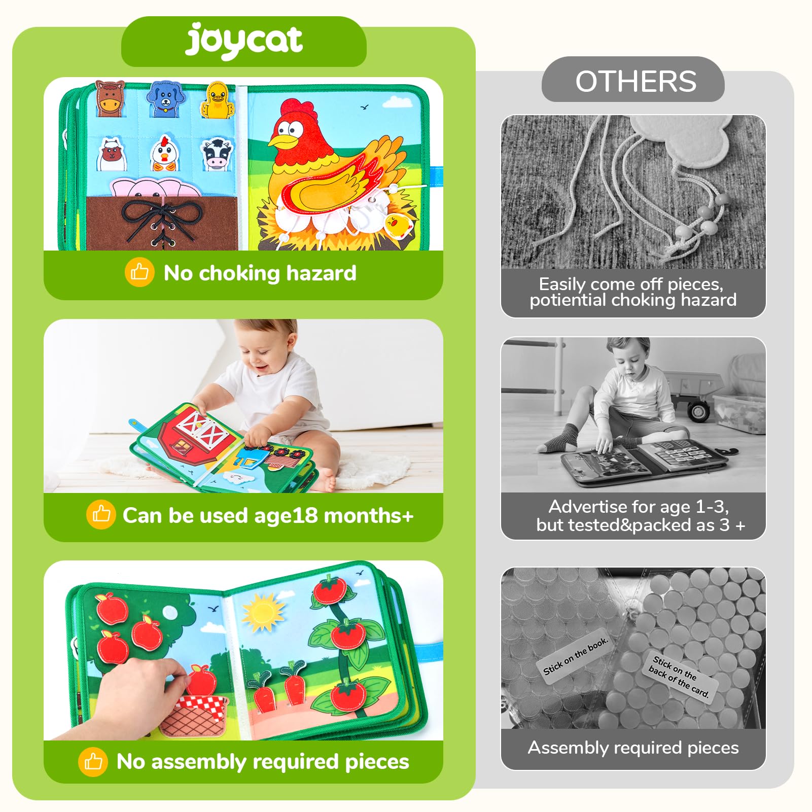 JoyCat detalle de fieltro suave y costuras, garantiza durabilidad segura