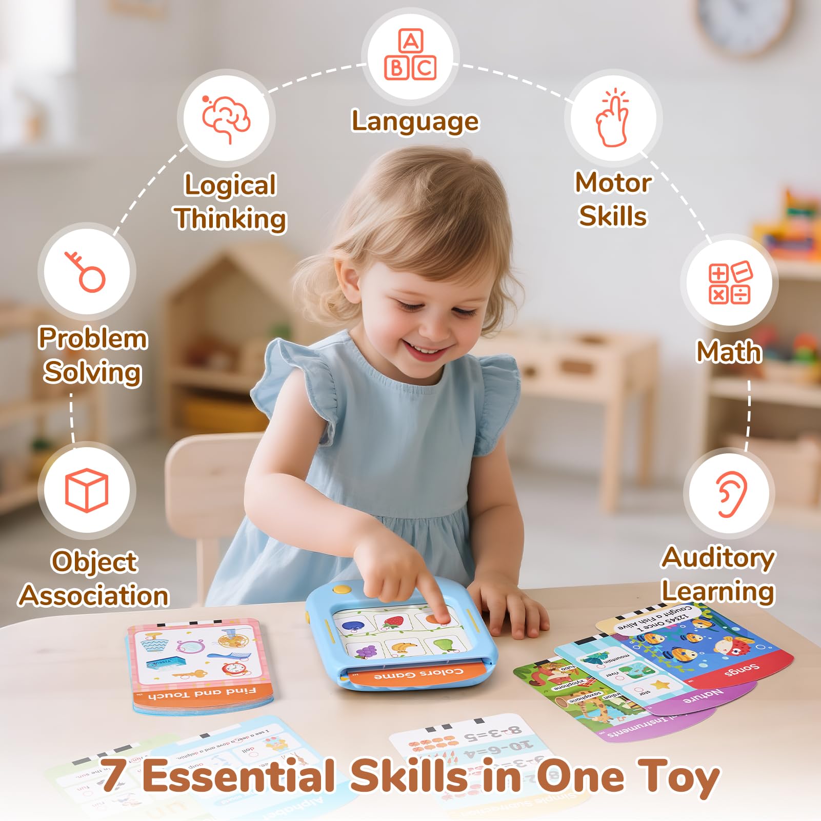 Niño usando JoyCat tablet para aprender fonética y mejorar concentración