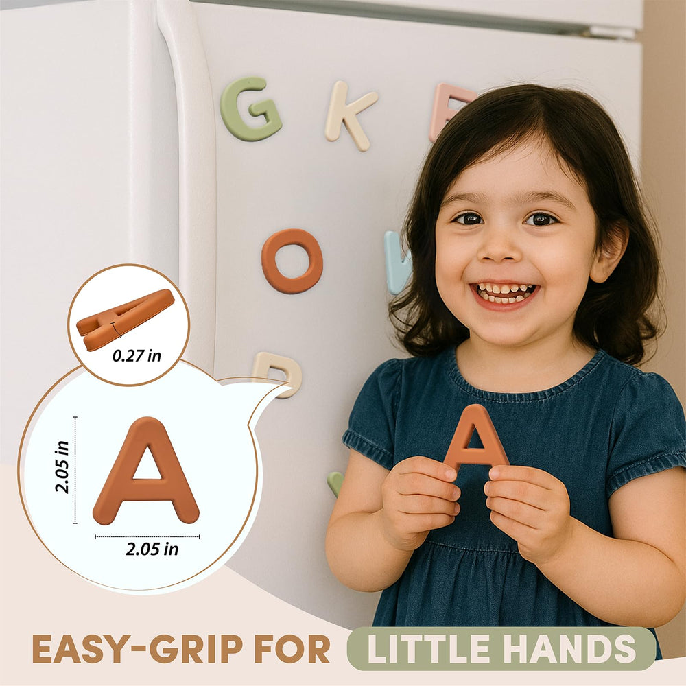 JoyCat letters arranged on fridge spelling snack, hands-on learning benefit