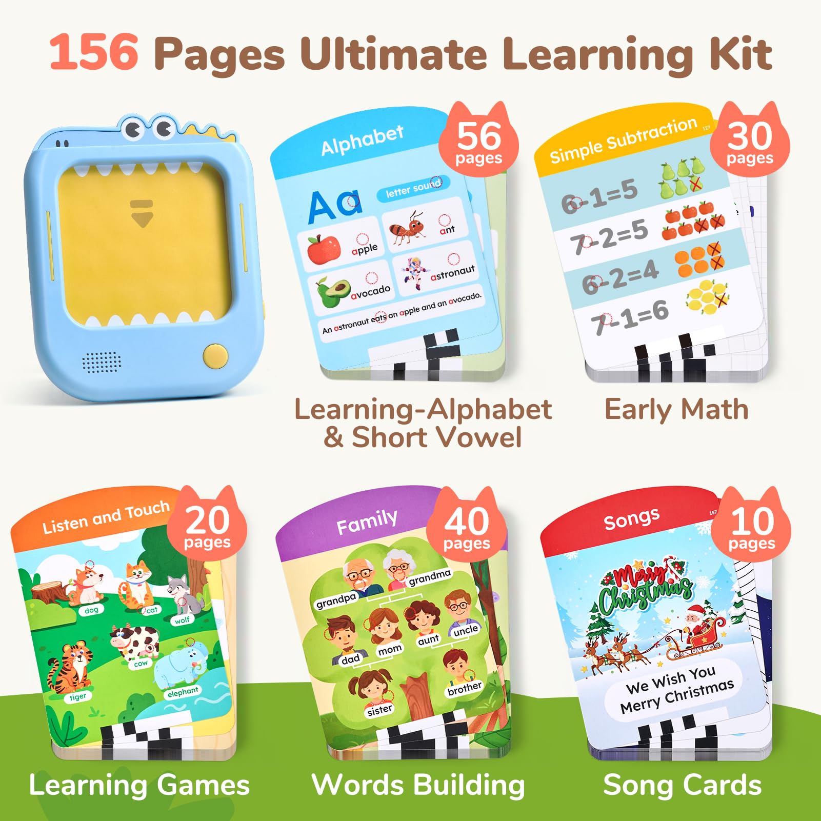 JoyCat tarjetas desplegadas con variedad de letras y juegos para expandir vocabulario