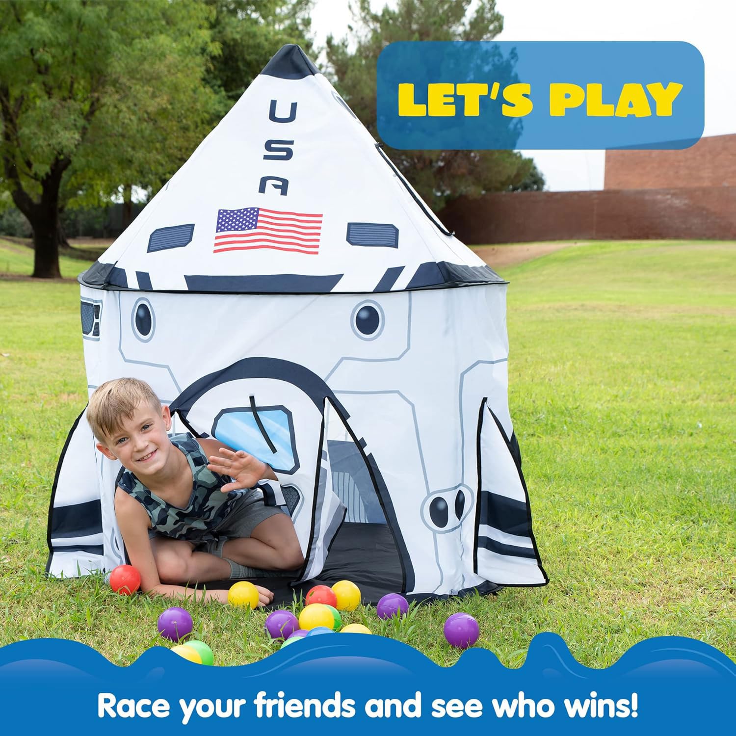 JOYIN assembled tent on lawn illustrating outdoor use and secure anchors