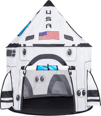 JOYIN tent front view showing rocket graphic and benefit of imaginative play