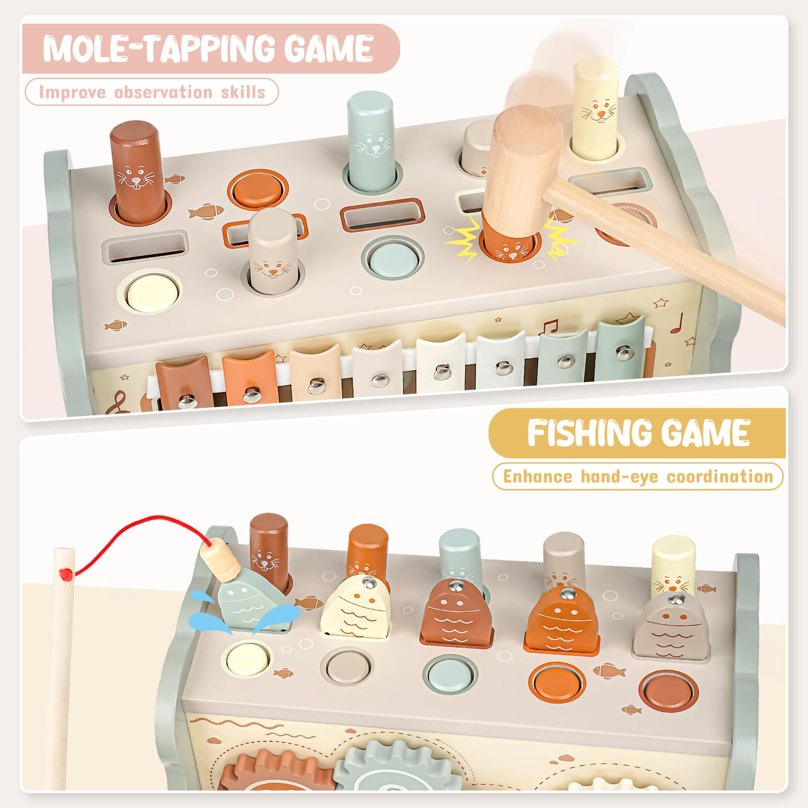 Joyreal primer plano de la madera pulida y bordes suaves que garantizan juego seguro