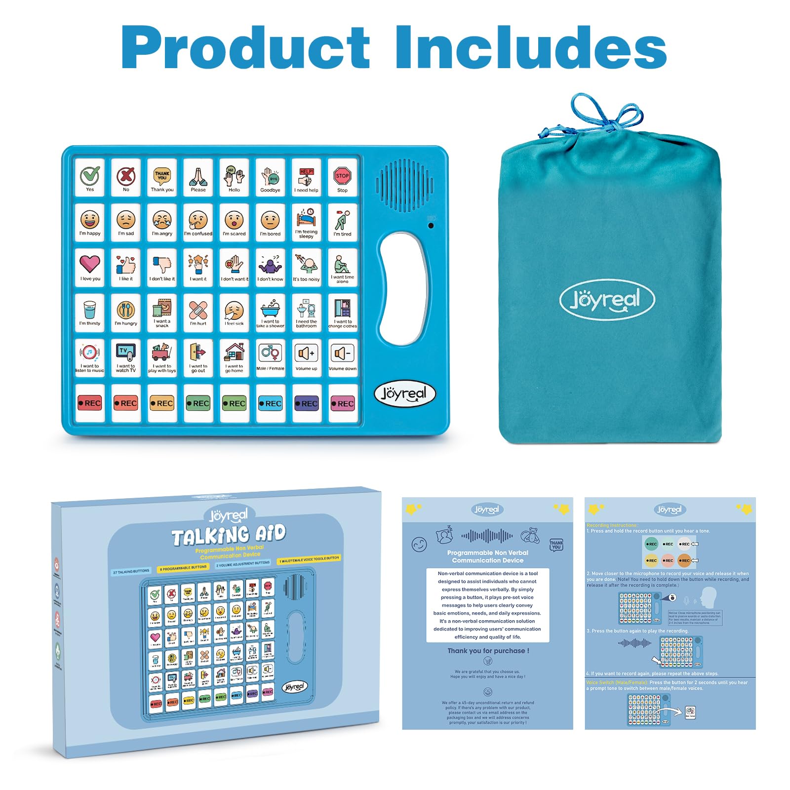 Joyreal empaque con funda y manual mostrando contenido listo para usar