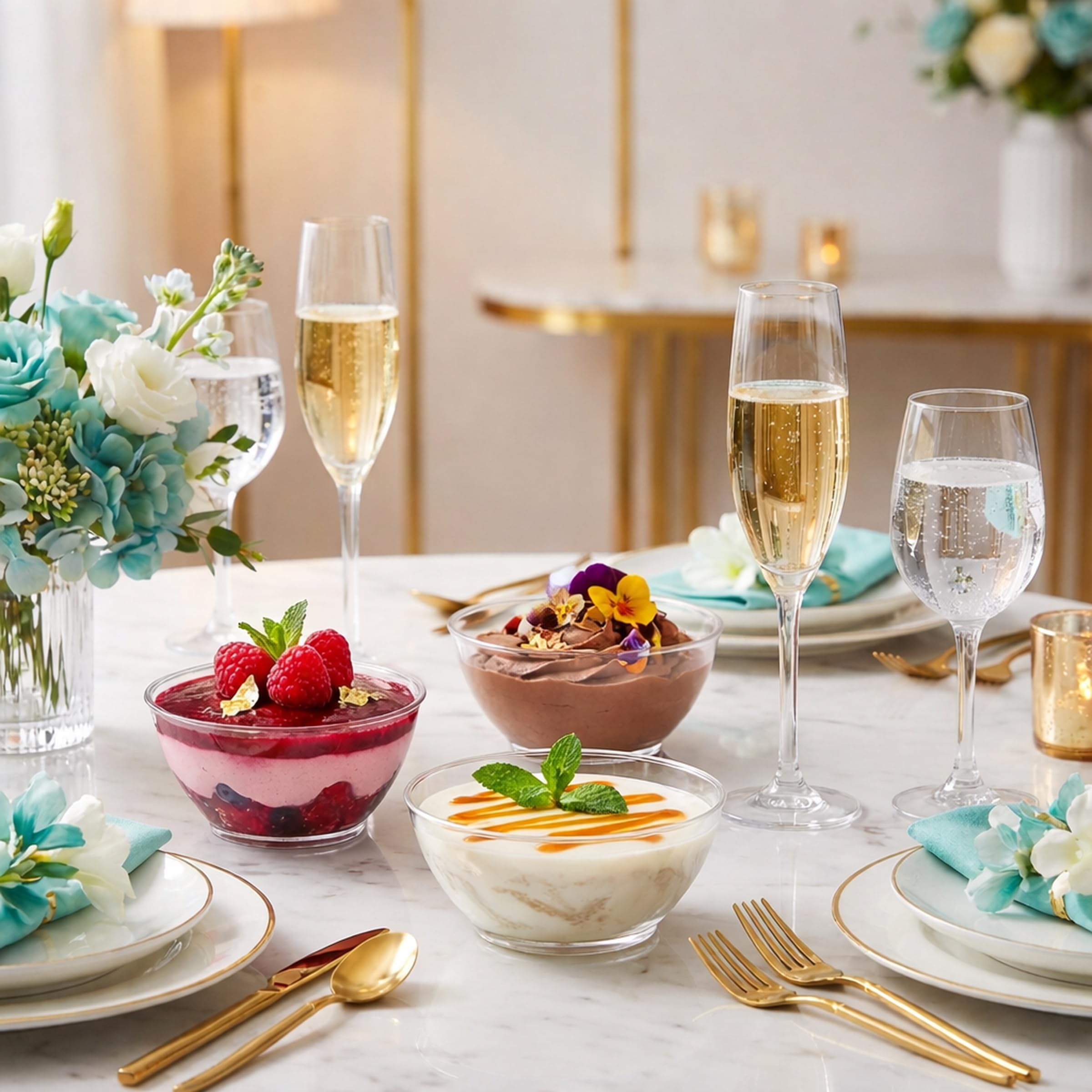 JoyServe display de buffet con salsas y postres para catering profesional