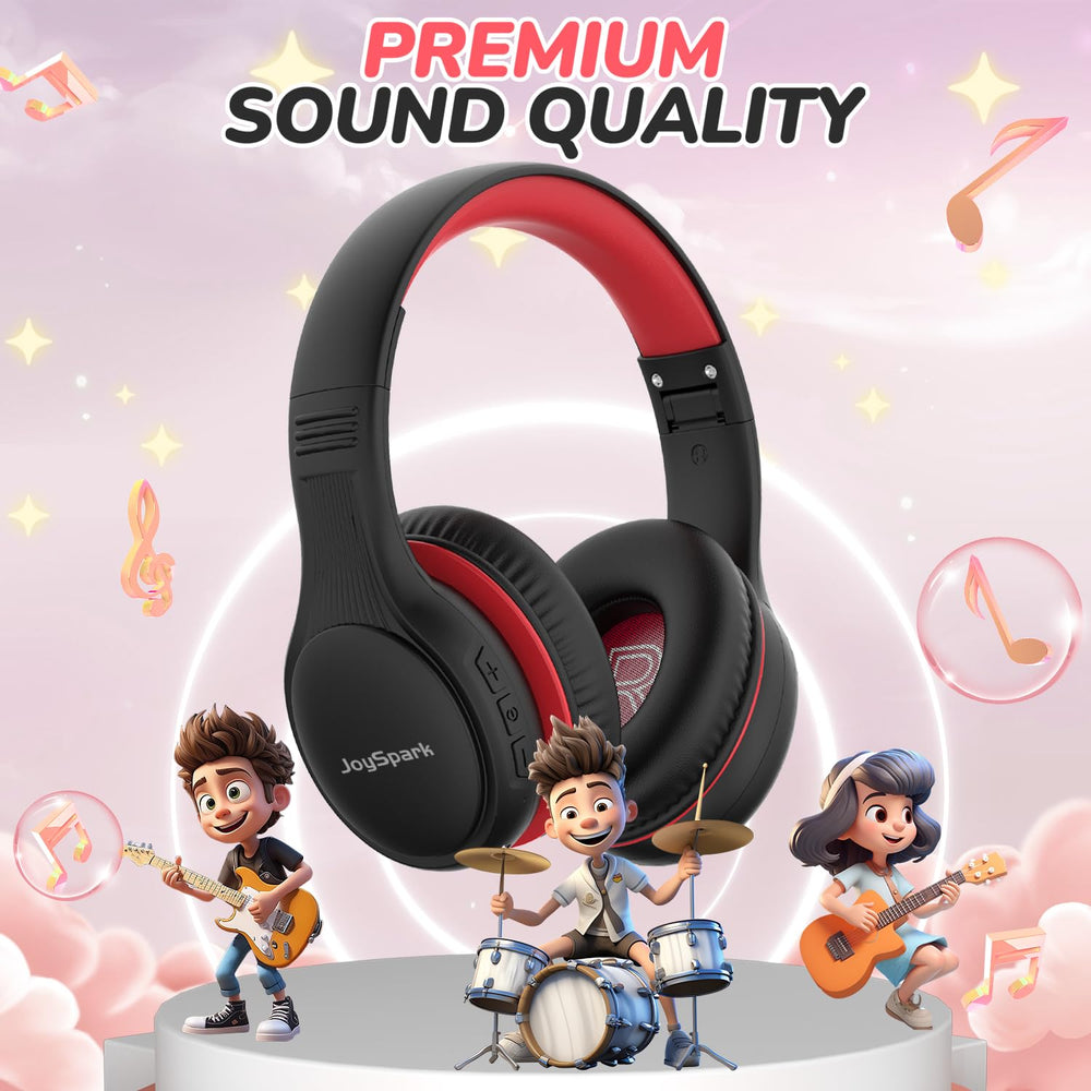JoySpark niña usando auriculares con tablet beneficiándose de audio claro