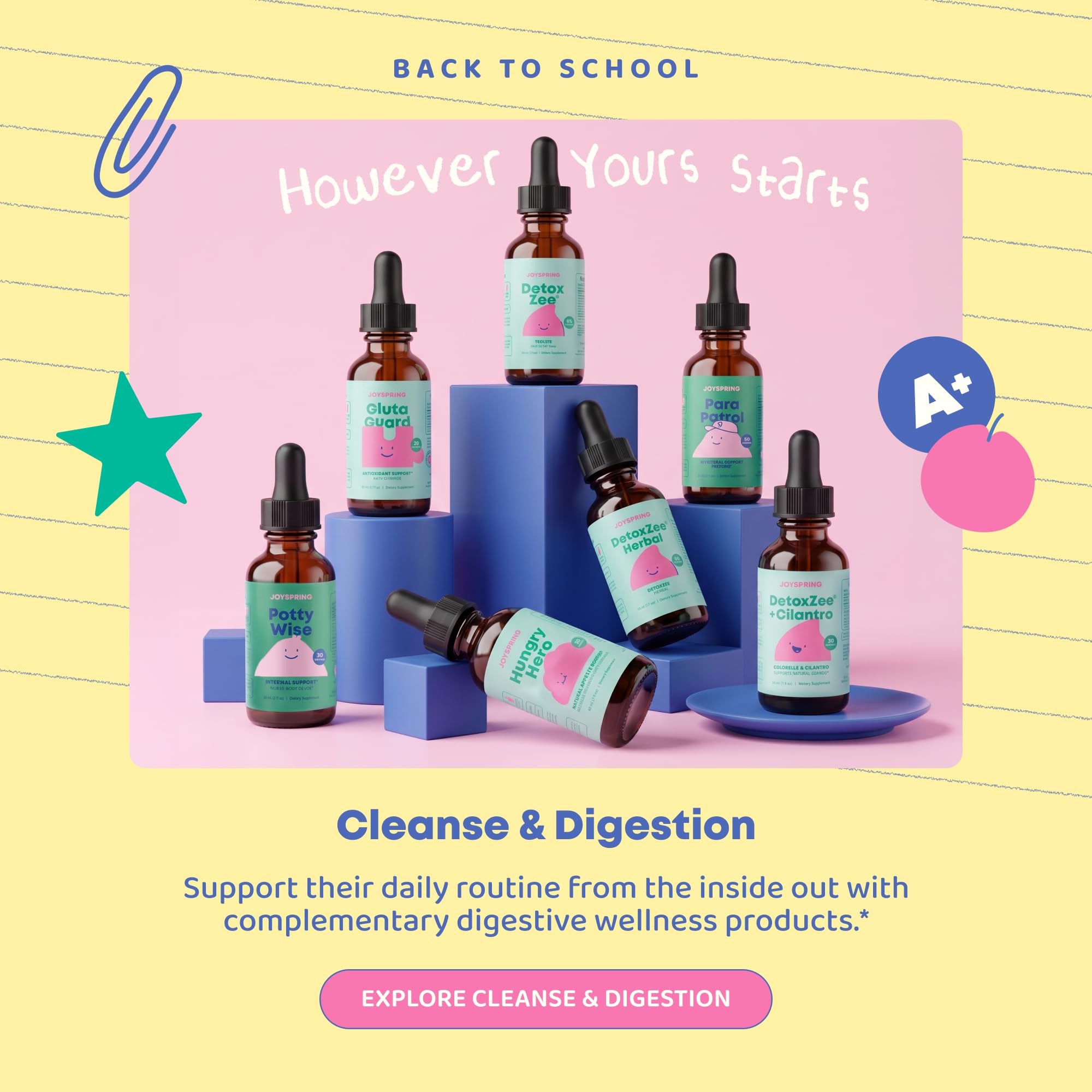 JoySpring gota de DetoxZee en cuchara ilustrando textura y mezcla fácil