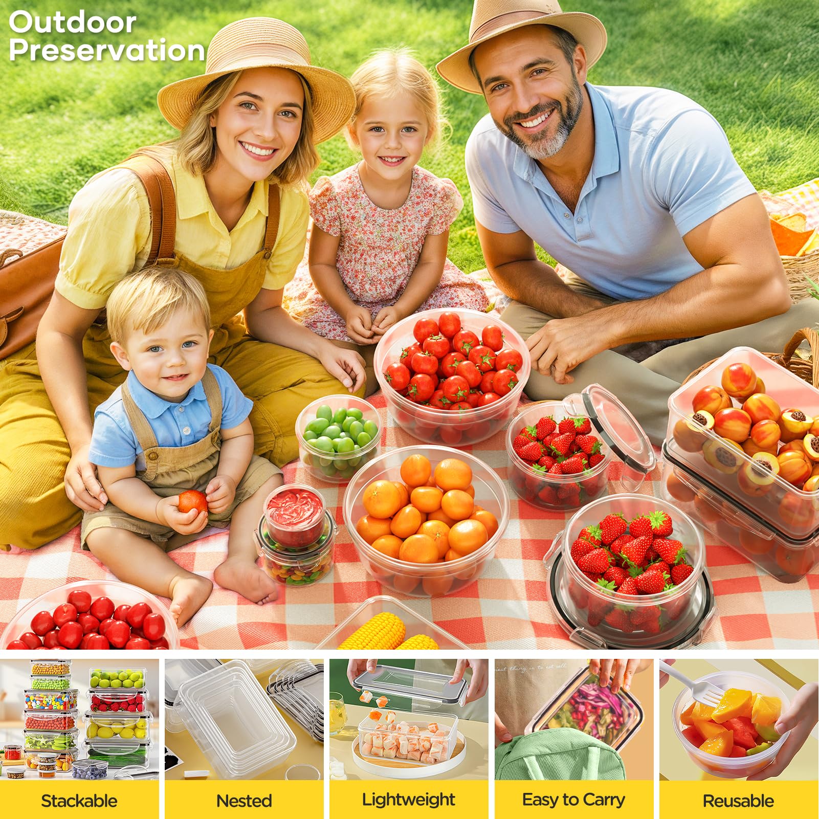 JSCARES set en picnic con comida preparada, transporte sin derrames y comodidad