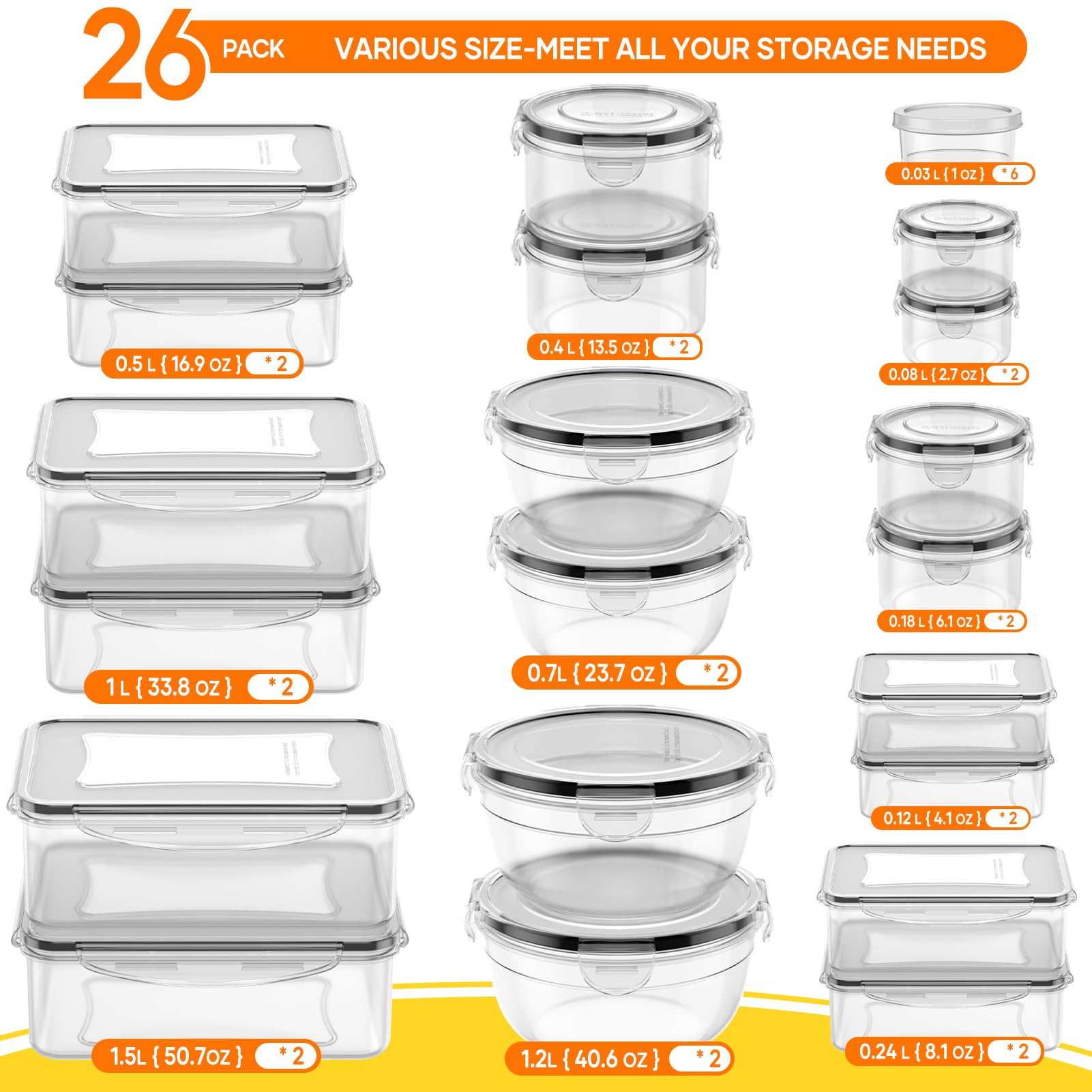 JSCARES primer plano de tapa con sello de silicona y clips, cierre hermético seguro
