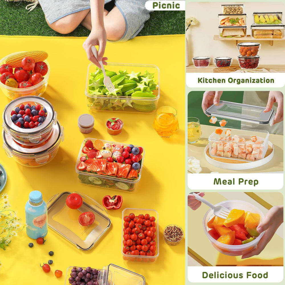 JSCARES escena de picnic con recipientes, transporte seguro y comida lista