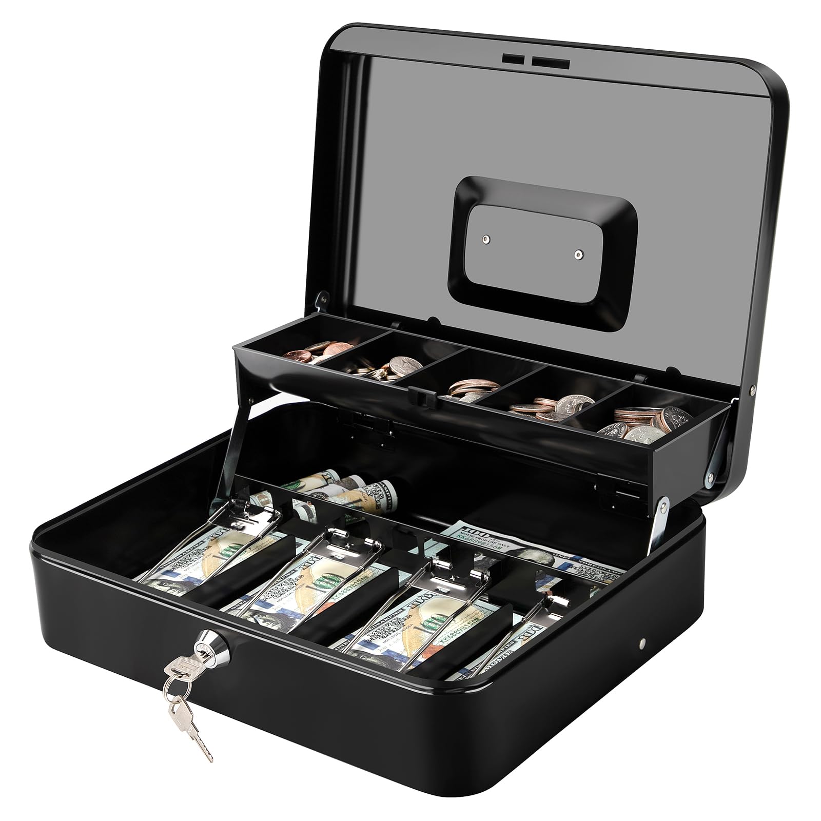 Jssmst caja de efectivo frontal mostrando robustez y portabilidad