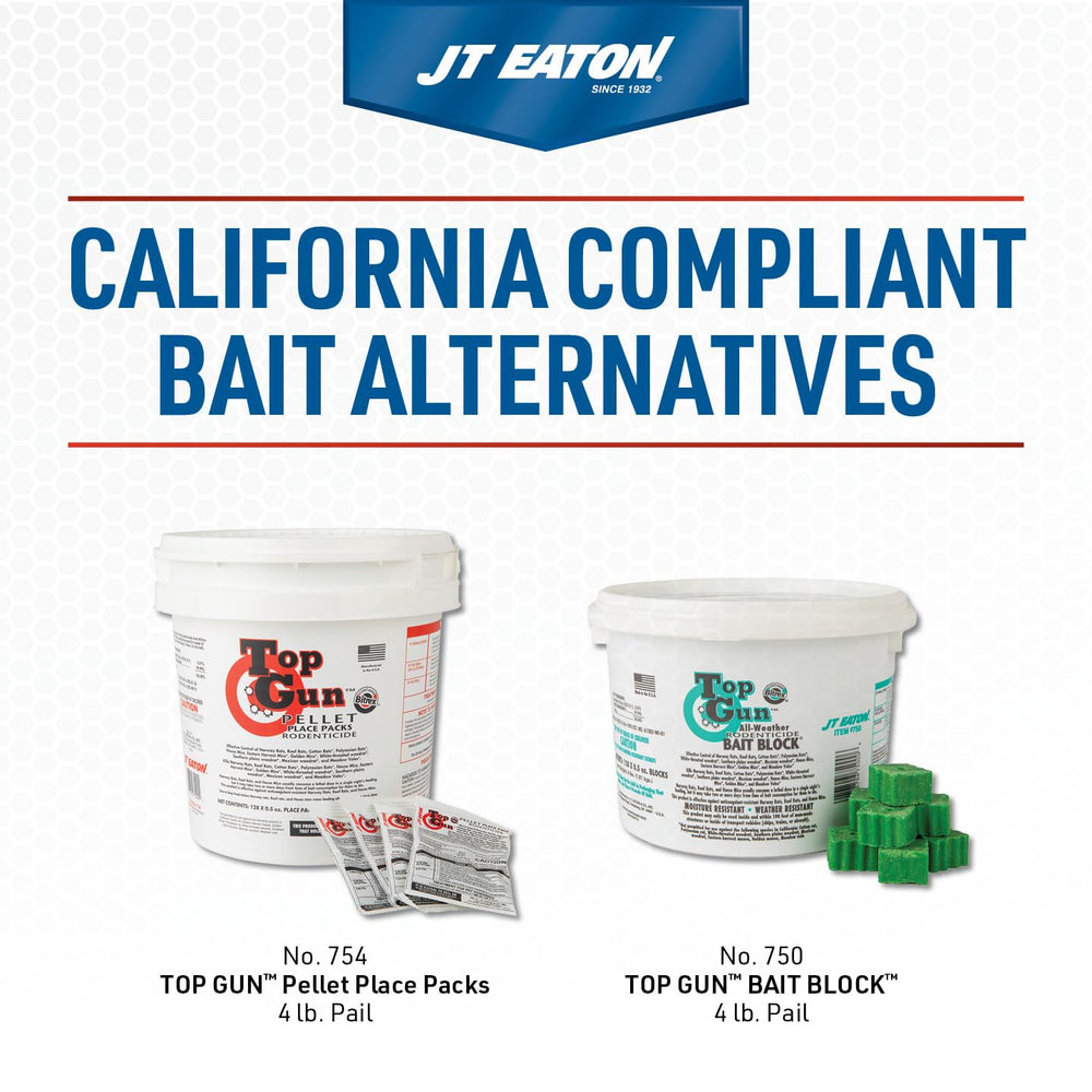 JT Eaton open pail showing 64 one-ounce bait blocks and tamper-evident seal benefit easy access