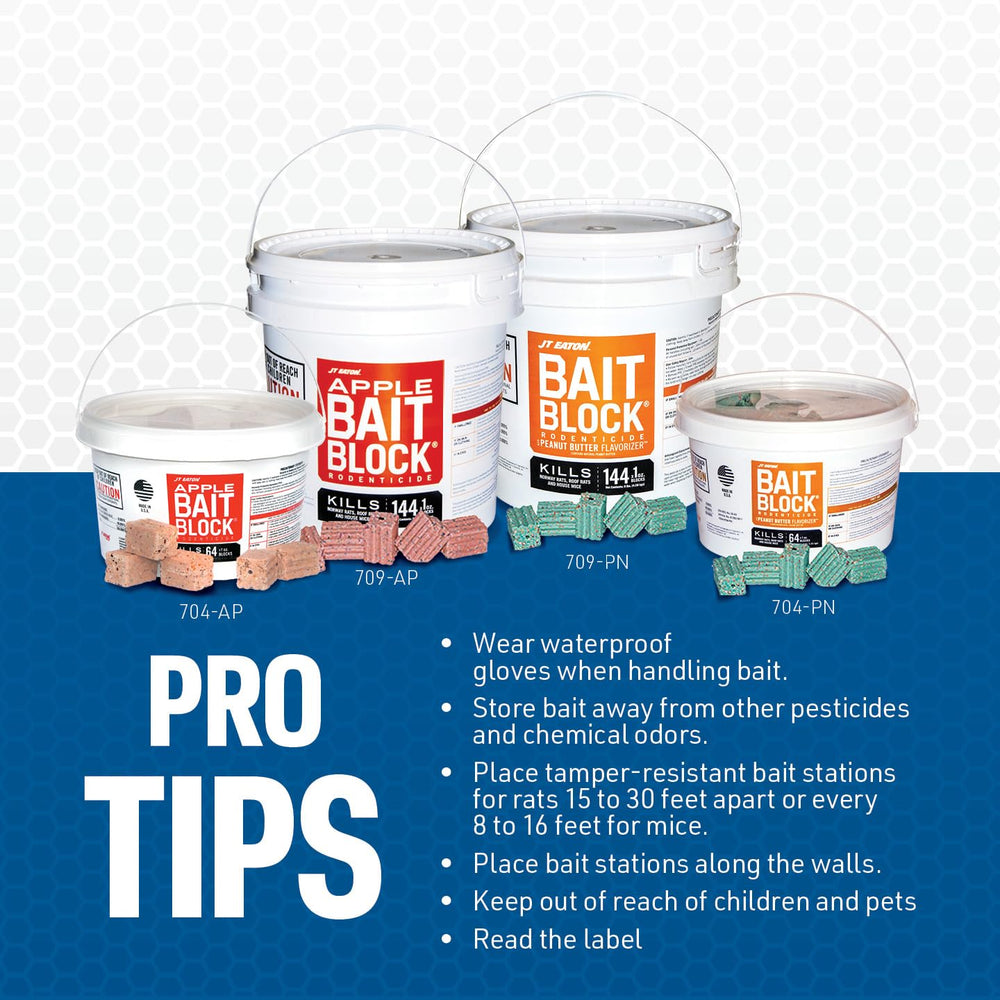 JT Eaton blocks placed inside a tamper-resistant bait station demonstrating safe placement benefit non-target protection