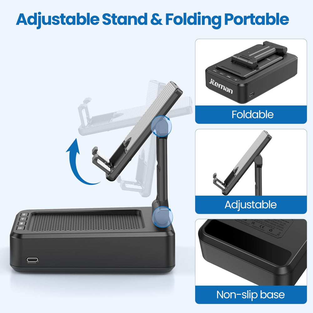 JTEMAN weighted base detail, non-slip pads for secure, stable placement