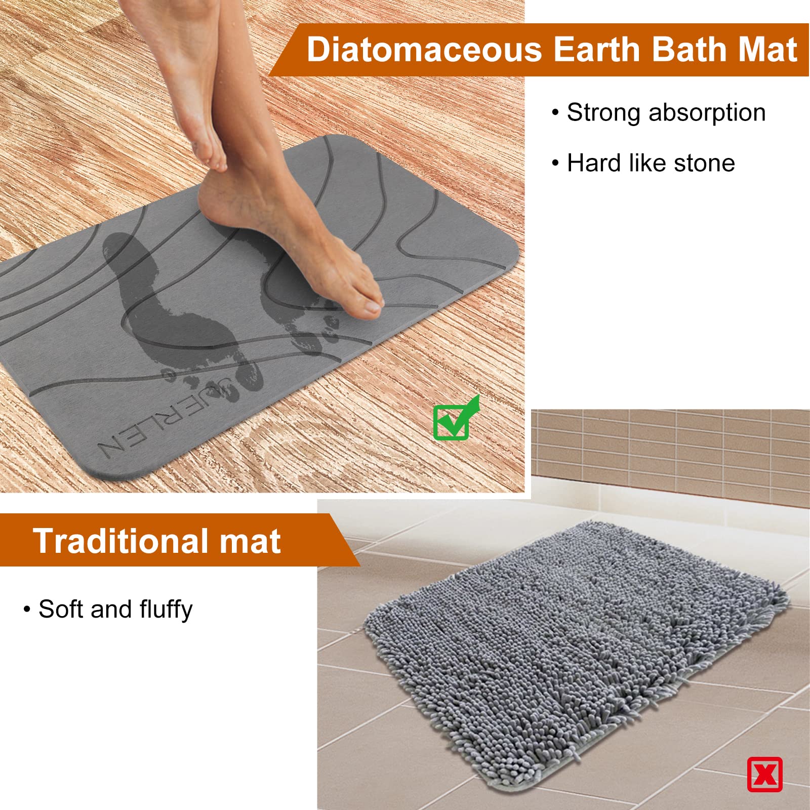 JUERLEN rubber anti-slip pad under mat showing stability and safety benefit