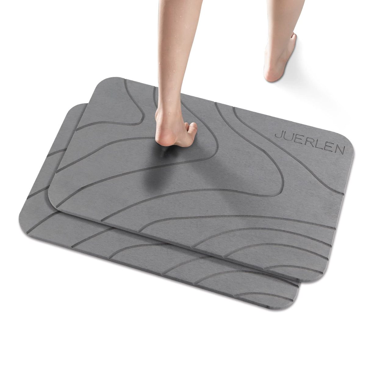JUERLEN front view of grey wave mat showing sleek design and quick-drying benefit