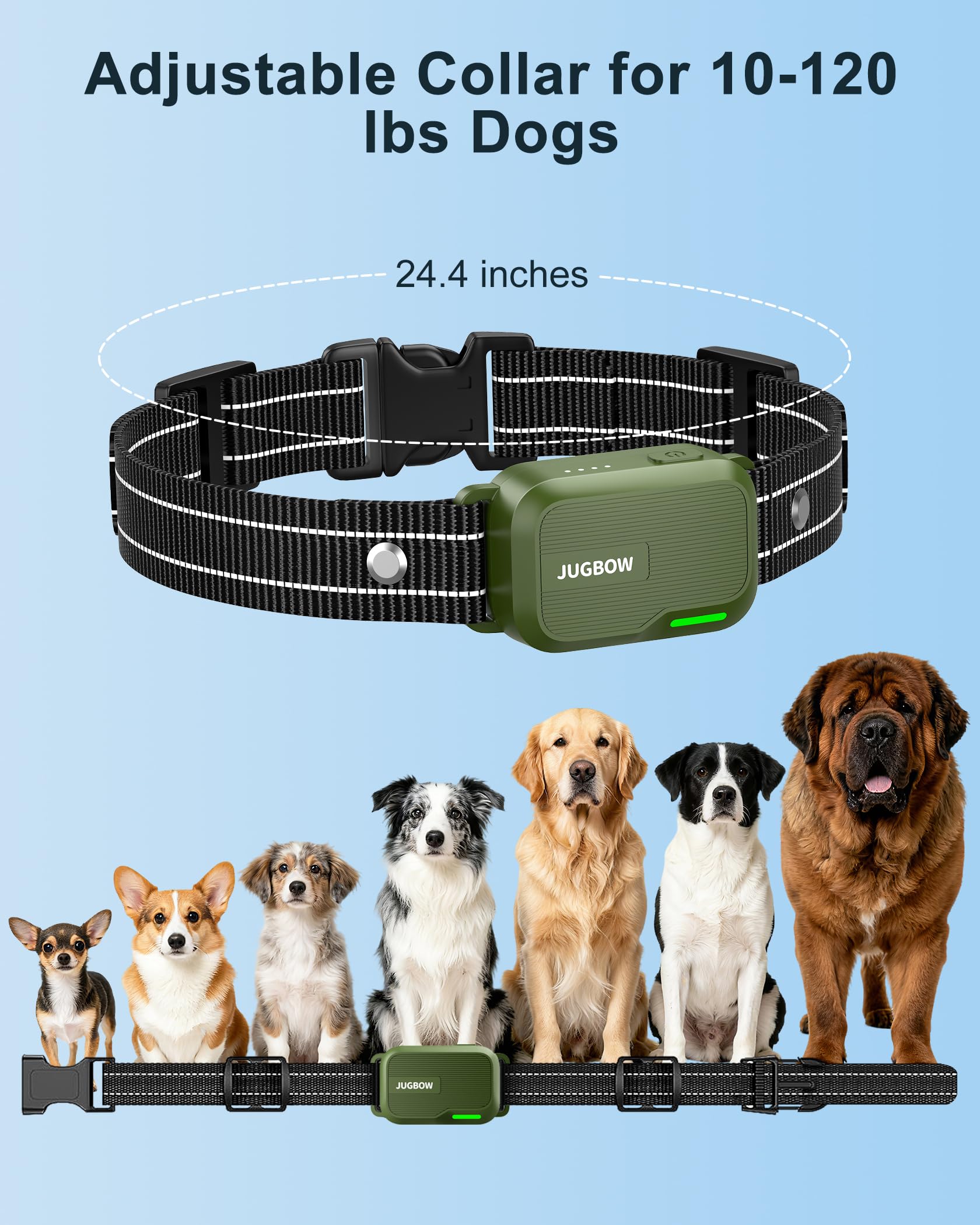 Jugbow comparación de tamaño del collar para distintos cuellos y razas