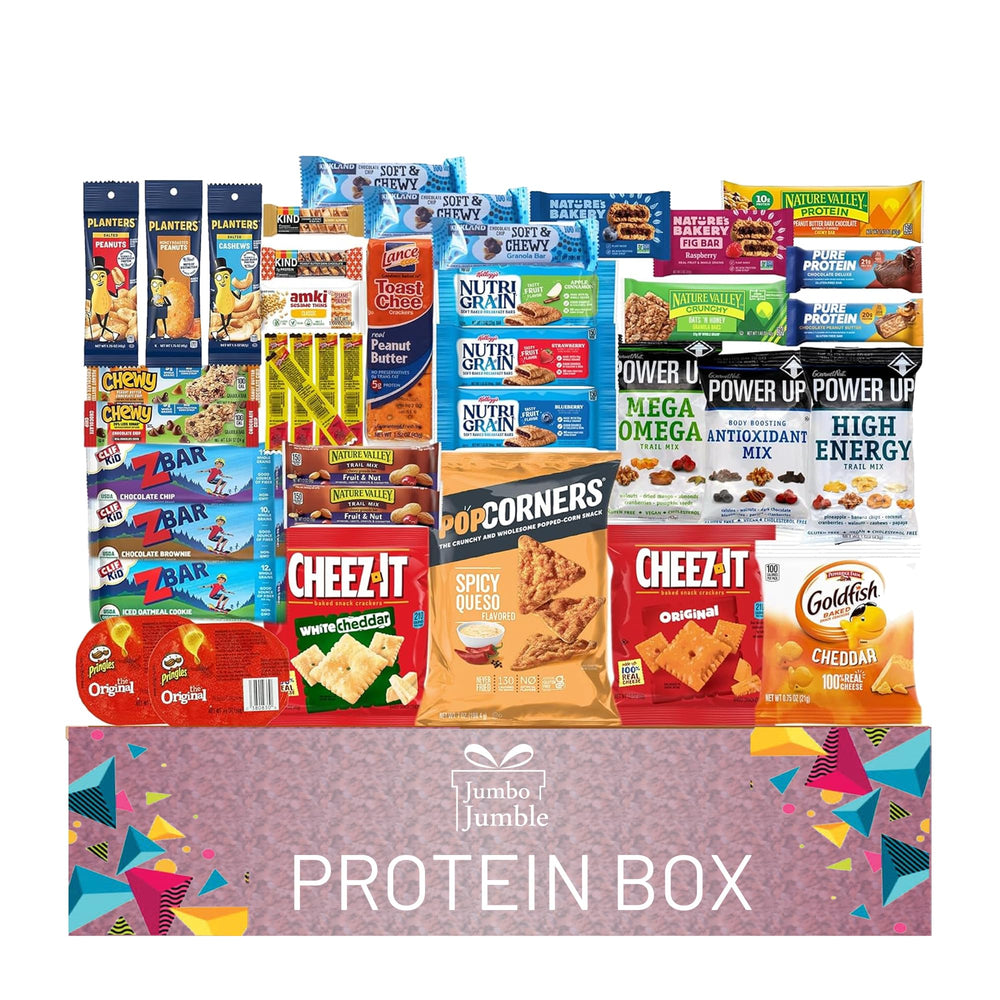 Jumbo Jumble frontal de la caja surtida mostrando empaques individuales y variedad