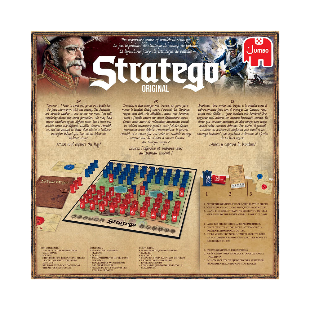 Jumbo Stratego game board mid-match with pieces placed demonstrating tactical positioning benefits