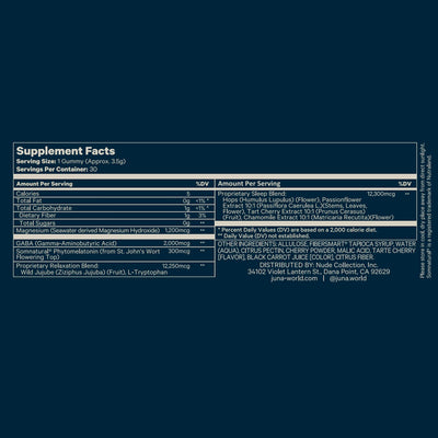 Juna Nightcap etiqueta nutricional legible mostrando ingredientes y pruebas de terceros