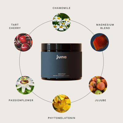 Juna Nightcap disposición de botánicos: cereza ácida y passionflower, origen vegetal claro