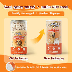 Jungle Calling primer plano de cubos liofilizados, textura crujiente y nutritiva