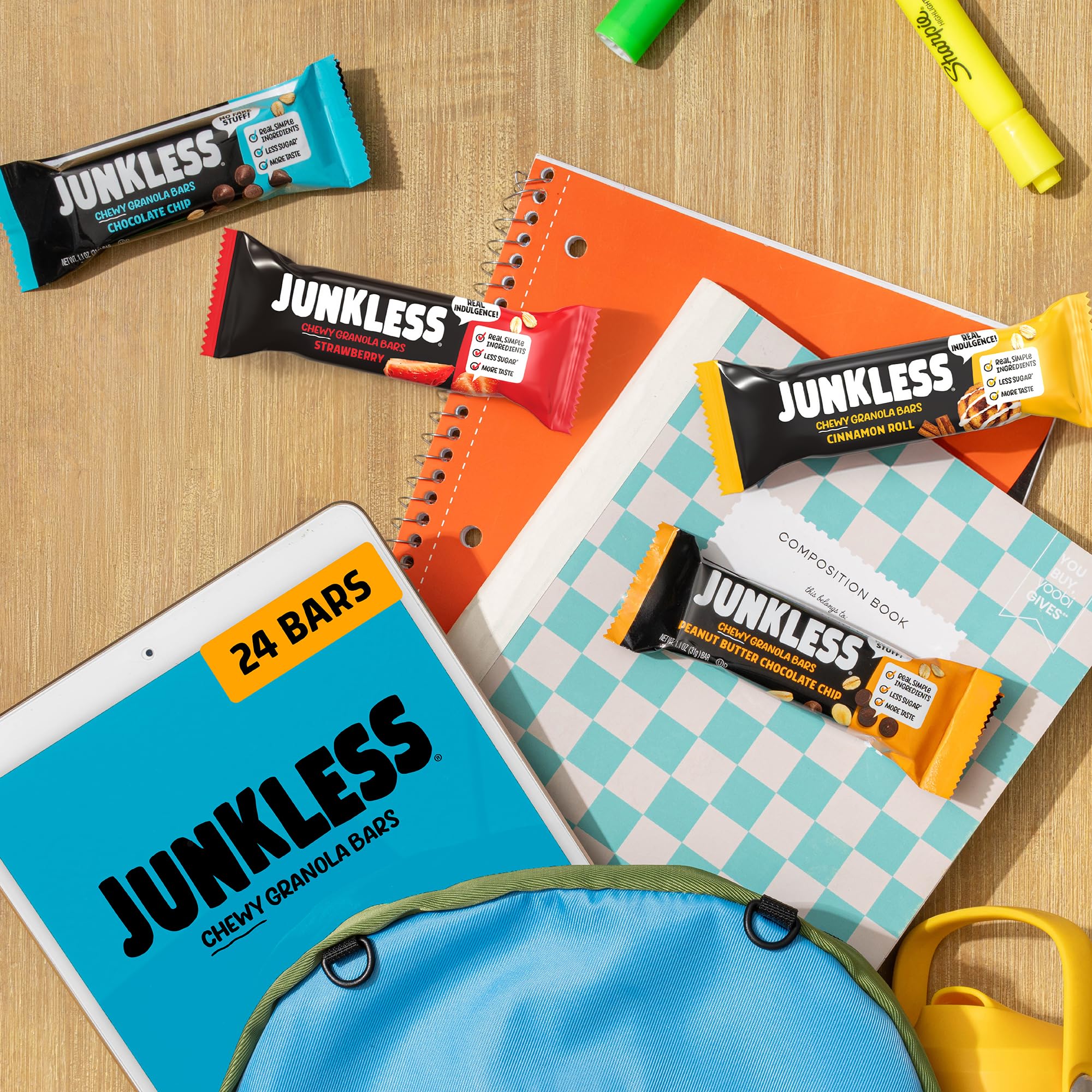 JUNKLESS barras dentro de mochila en viaje, snack de emergencia y recorrido