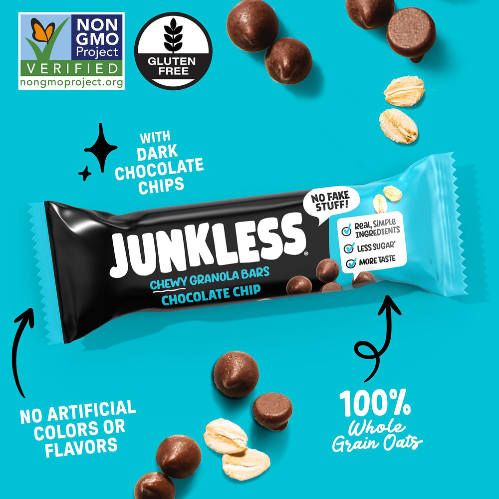 JUNKLESS cuatro barras agrupadas mostrando sabores, variedad para toda la semana
