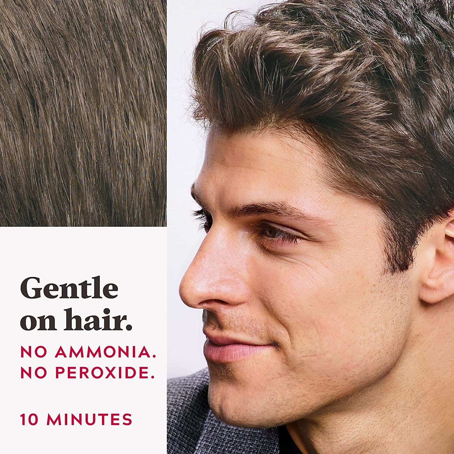 Just For Men aplicación en entradas para cubrir canas rápidamente