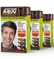 Just for Men front packaging showing three Control GX bottles and product branding for convenience