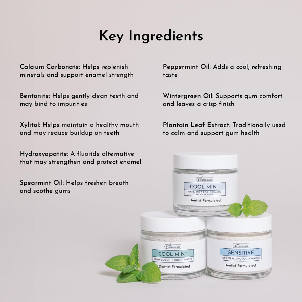 JUST INGREDIENTS persona cepillando dientes con polvo para frescura natural