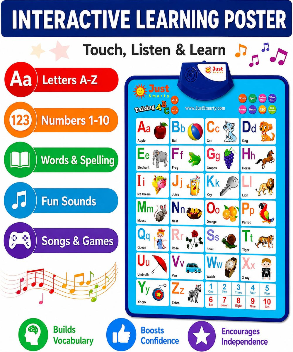 Just Smarty close-up of letters and pictures, highlights clear typography and vocabulary cues