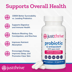 Just Thrive cápsulas junto a un desayuno saludable sugiriendo compatibilidad dietética