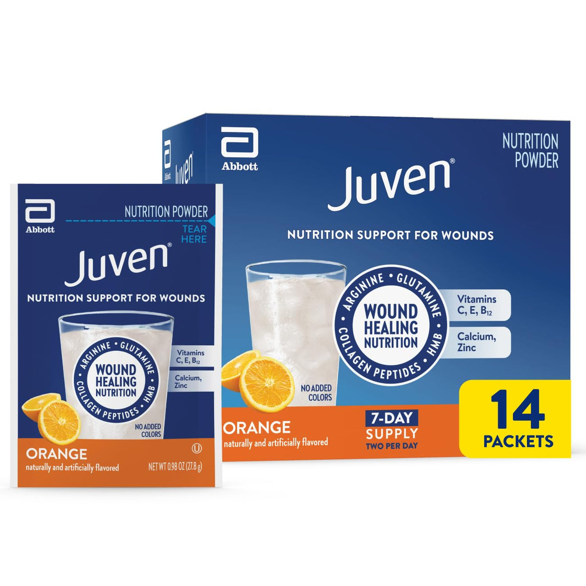 Juven sobre frontal naranja mostrando la caja y facilidad de uso