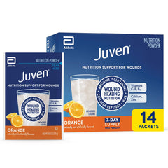 Juven sobre frontal naranja mostrando la caja y facilidad de uso