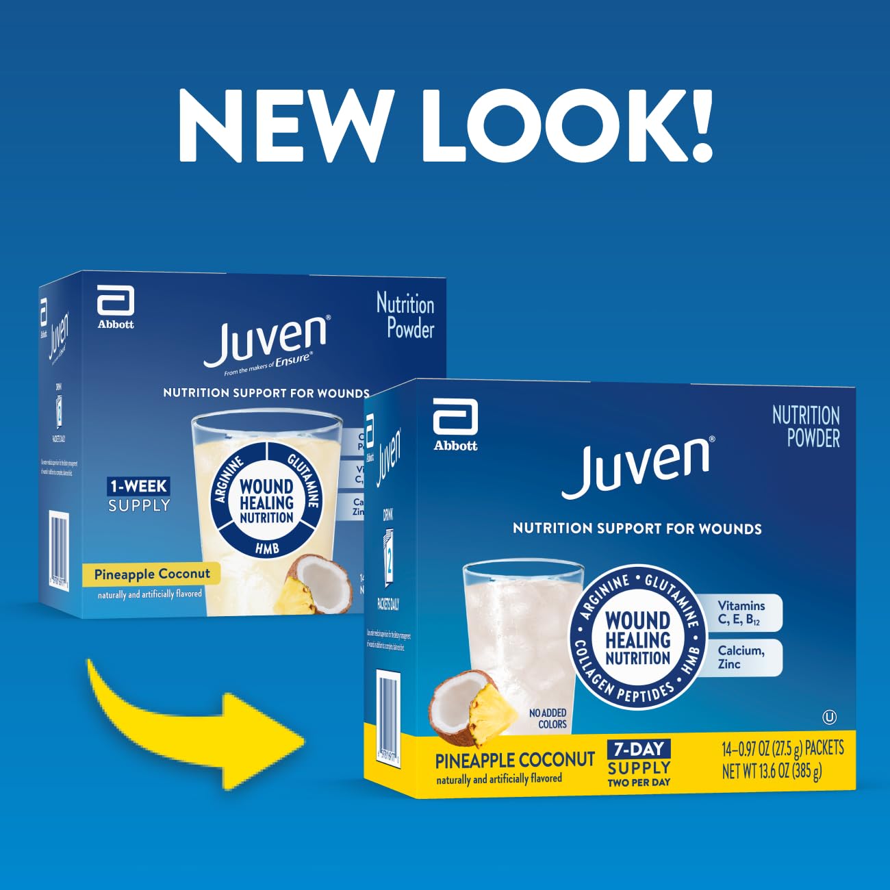 Juven sobre individual abierto listo para disolverse, facilita la dosificación
